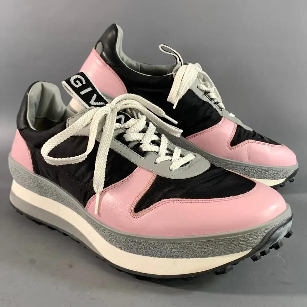 GIVENCHY Size 10 Pink Black Mixed Fabrics Low Top Lace Up Shoes